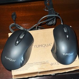 YUMQUA USB Wired Mouse 2 Pack Set, Office & Home Optical black mouse/mice